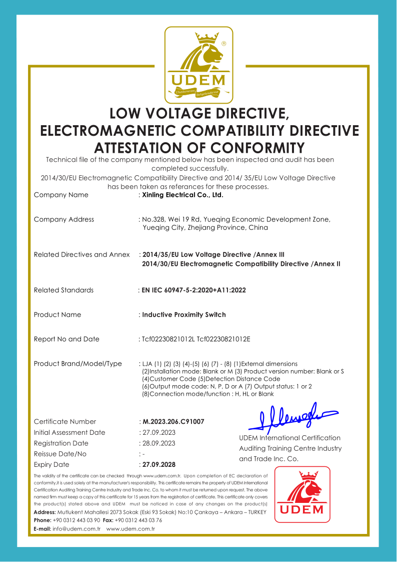 LJA系列電感式接近開關欣靈CE證書_1